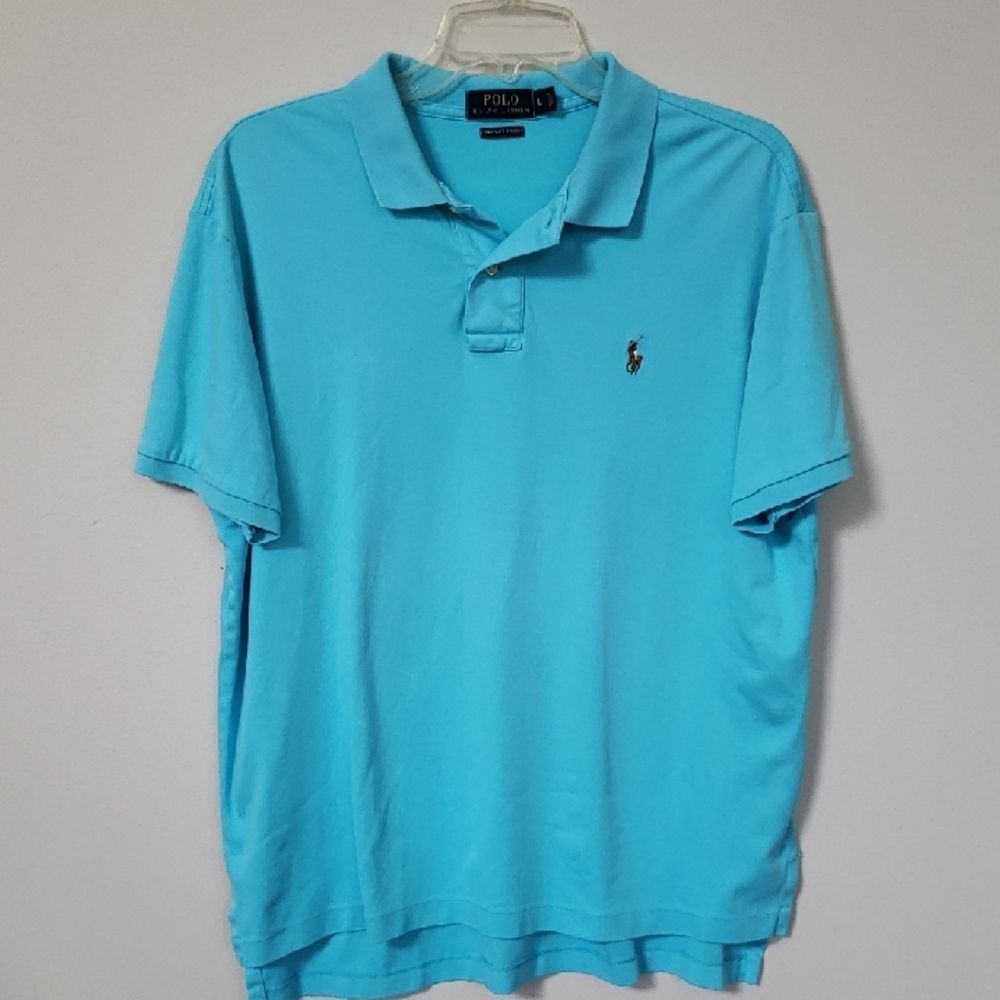 Polo by Ralph Lauren Men's L Blue Polo Shirt Pima Cotton Flesh Pony Logo Golf